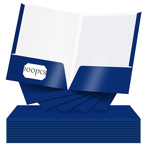 Seajan 100 Pack Folder with 2 Pocket Glossy Laminated Letter Size Paper Folder with Pocket Bulk Paper Portfolios for School, Teacher, College, Office (Blue) - color: Blue