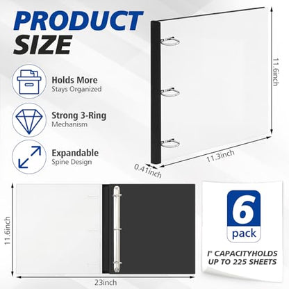Henoyso 6 Pack 1 Inch Telescoping 3 Ring Binder Bulk, Expandable D Ring Binder with Telescoping Spine for Flexible File Storage, Holds 8.5"x11" Paper, for Office, School & Home Use(White) - color: White