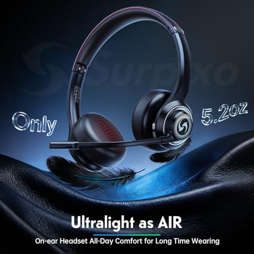 Wireless Headset with Mic for Work, Dual-Mode Bluetooth & 2.4GHz Dongle, 50H Talk Time, Headphone with mic ENC Noise Cancelling fit for Teams/Zoom, Glasses-Friendly - color: Black