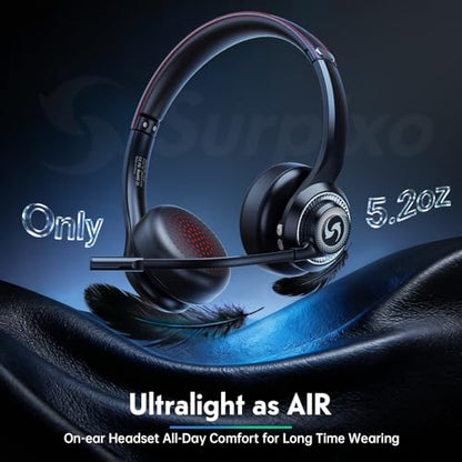 Wireless Headset with Mic for Work, Dual-Mode Bluetooth & 2.4GHz Dongle, 50H Talk Time, Headphone with mic ENC Noise Cancelling fit for Teams/Zoom, Glasses-Friendly - color: Black