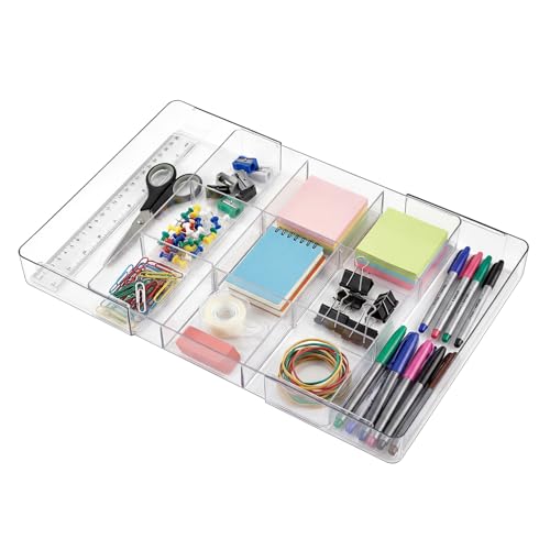 Briwooody 1 Pcs Large Expandable Acrylic Drawer Organizers, Grid Adjustable Drawer, Dividers Organizer for Desk, Makeup, Jewelry, Office, Kitchen Supplies (Clear,11 Compartments) - color: Transparent, size: 11 Compartments
