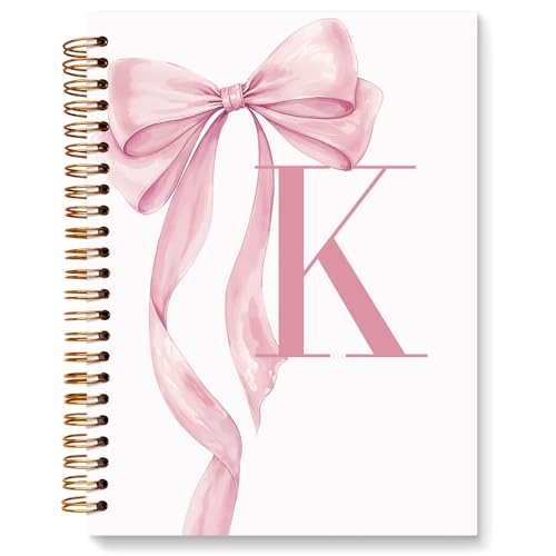 JXREQ Coquette Pink Bow Personalized Notebook, Initial Letter K Monogram Journal, Preppy Girly Ribbon Bow Journal, Monogrammed Gifts for Women, Aesthetic Spiral Notebook 5.5x8.3 - color: Kpink