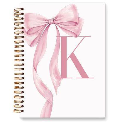 JXREQ Coquette Pink Bow Personalized Notebook, Initial Letter K Monogram Journal, Preppy Girly Ribbon Bow Journal, Monogrammed Gifts for Women, Aesthetic Spiral Notebook 5.5x8.3 - color: Kpink