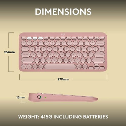 Logitech Pebble Keys 2 K380s, Multi-Device Bluetooth Wireless Keyboard with Customizable Shortcuts, Slim and Portable, Easy-Switch for Windows, macOS, iPadOS, Android, Chrome OS - Tonal Rose - color: Rose