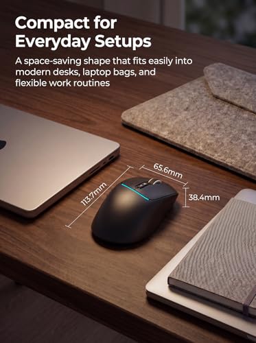 RAPIQUE Bluetooth Wireless Mouse, Dual Bluetooth + 2.4G, Connect Up to 3 Devices, USB-C Rechargeable, Quiet Click, 4 DPI Levels up to 3200, Ergonomic Right-Hand Design for PC, MacBook, Laptop - Black - color: Black