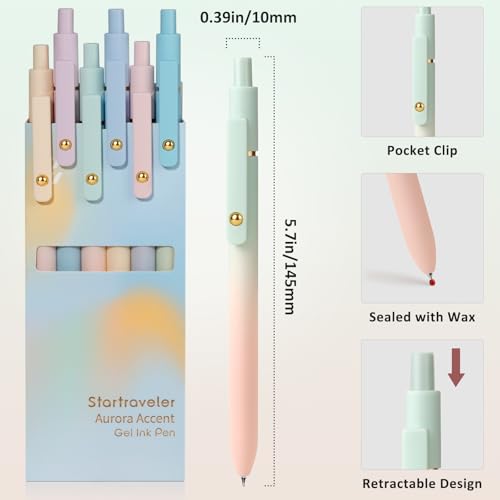 FIOVER Gel Pens, 6 Pcs 0.7mm Comfort Grip Quick Dry Black Ink Pens Fine Point Smooth Writing Pens, Cute Office Back to School Supplies Gifts for Women (6PCS Gradient Black Ink) - color: 6PCS Gradient Black Ink