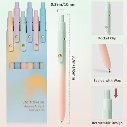 FIOVER Gel Pens, 6 Pcs 0.7mm Comfort Grip Quick Dry Black Ink Pens Fine Point Smooth Writing Pens, Cute Office Back to School Supplies Gifts for Women (6PCS Gradient Black Ink) - color: 6PCS Gradient Black Ink