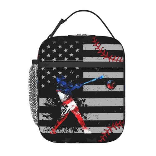 Miaoquhe Baseball Lunch Box for Boys Girls American Flag Insulated Lunch Bags for Men Kids Teens Sports Ball Reusable Portable Lunchbox Waterproof Tote Bag for School Office Work Picnic Travel - color: Baseball Stitches, size: 10x4x8 Inch