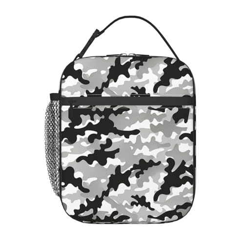 Miaoquhe Black Camo Reusable Lunch Bags for Men Women Boys Girls Bento Lunch Box for Kids Black Grey White Camo Portable Adult LunchBox Insulated Tote Bags for School Office Work Picnic - color: Black Camo, size: 10x4x8 Inch