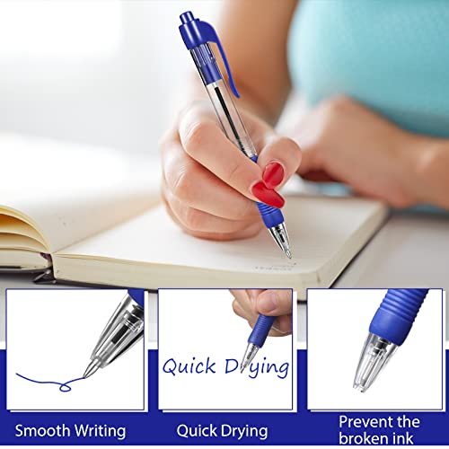 Fainne 200 Pack Retractable Ballpoint Pen 1.0 mm Medium Point Refillable Smooth Click Writing Pens With Grip for Work Journal Writing Office School Supplies(Blue Ink) - color: Blue Ink
