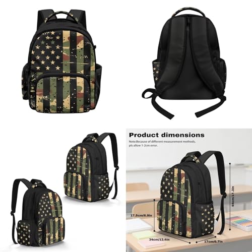 American Flag Backpack for Boys Camo Backpack and Lunch Box for School with Water Bottle Holder Large Pencil Case 4PCS Set Bookbag with Front Pocket As Back to School Birthdays Gifts - color: American Flag Camo