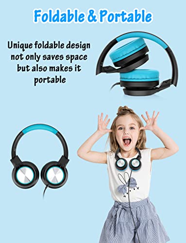 Voopwink Kids Headphones with Microphone, Wired Over Ear Headsets with Limited Volume 85dB/ 94dB for Boys Girls Teens Children Online School/Travel/iPad/Tablet/Cellphone - color: Black-Blue, size: Plug 3.5mm