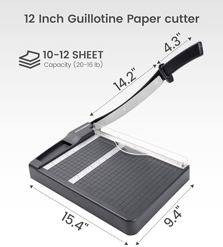 Paper Cutter,Paper Trimmer12" Cutting Length Heavy Duty Guillotine Paper Slicer with Safety Guard and Blade Lock,12 Sheets Capacity,Ideal for Offices,Homes,Printing Shops,Photo Studios - color: Grey