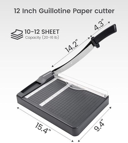 Paper Cutter,Paper Trimmer12" Cutting Length Heavy Duty Guillotine Paper Slicer with Safety Guard and Blade Lock,12 Sheets Capacity,Ideal for Offices,Homes,Printing Shops,Photo Studios - color: Grey