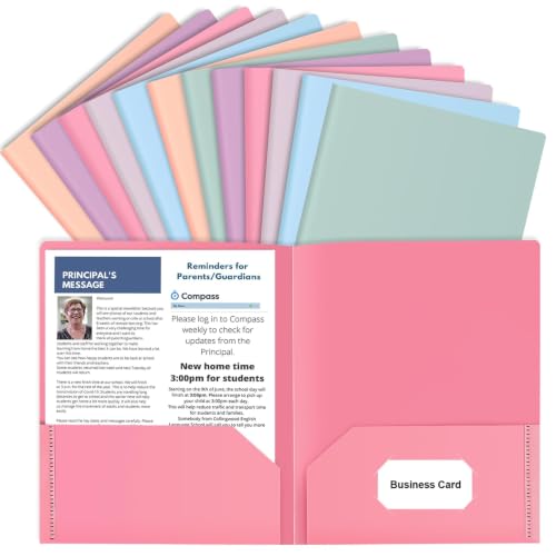 HABGP 12 Pack Colored File Folders with Pockets and Business Card Holder, Pastel Decorative Pocket Folders for Documents, Cute Plastic Folders for Filing Cabinet, School, Office, Resume Portfolio - size: 12 Pack