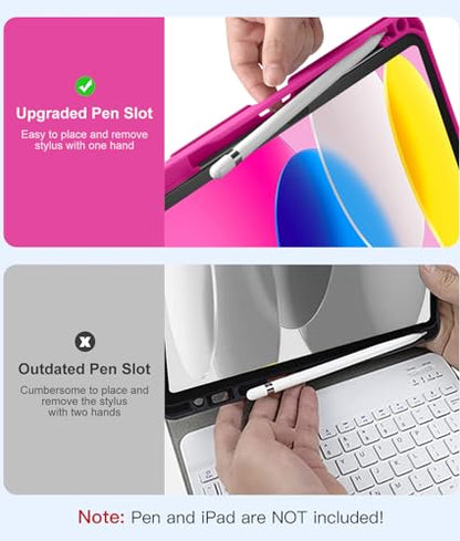Hamile for iPad 11th 10th Generation Case with Keyboard - 7 Colors Backlit Wireless Detachable Folio Keyboard Cover with Pencil Holder for iPad 11-inch A16 2025 10th Gen 10.9 Inch 2022 (Hot Pink) - color: Hot Pink