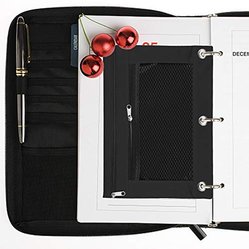Pencil Pouch 3 Ring Binder Pouch Zippered Pencil Case Canvas Pencil Bag with 2 Compartments (Set of 2, Black) - color: Black