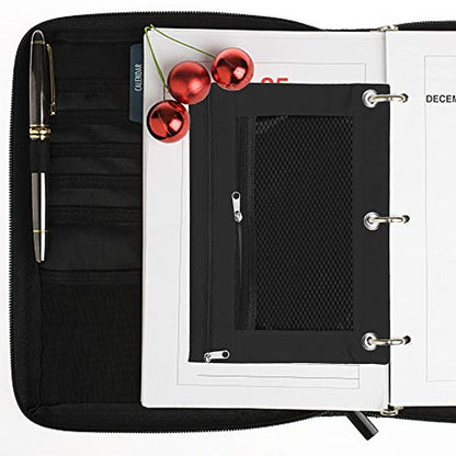 Pencil Pouch 3 Ring Binder Pouch Zippered Pencil Case Canvas Pencil Bag with 2 Compartments (Set of 2, Black) - color: Black