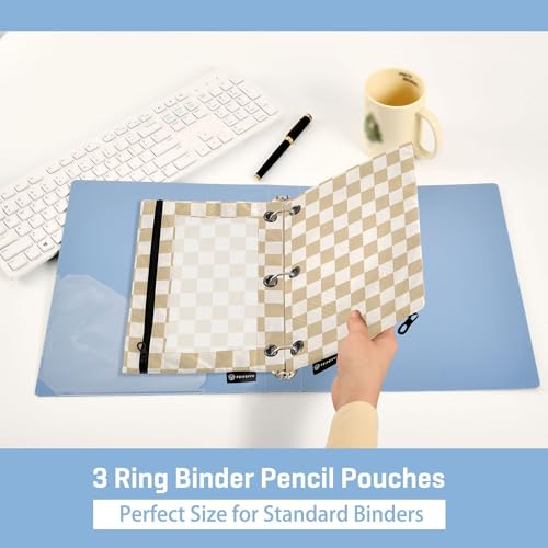 Antiquewhite Chessboard Binder Pouches 3 Ring for Boys Girls School Office College Supplies White Buffalo Plaid Burlywood Pencil Pouches Case Bag with Clear Window and Zipper 2 Pack - color: Antiquewhite