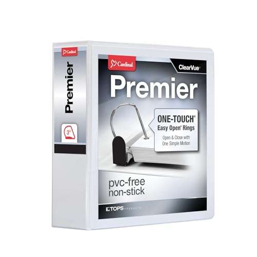 Cardinal 3 Ring Binder, Binders for School and Office, Durable 3 Inch Premier Easy Open Binder, ONE-Touch Locking Slant-D Rings, 650-Sheet Capacity, ClearVue Cover, PVC-Free, White (10330) - size: 3-Inch (Pack of 1)