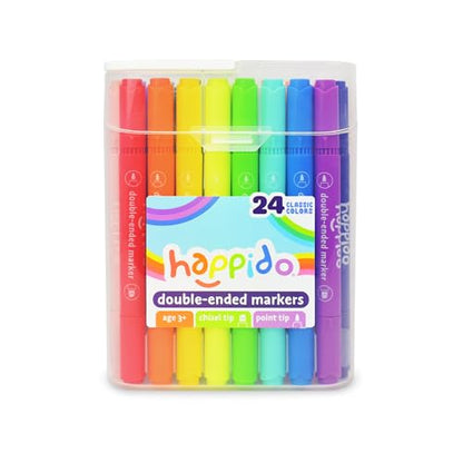 International Arrivals Double Sided Marker Sets for Kids Happido, Set of 24 Water Based Non Toxic Markers with Case, Great School Supplies, Art and Stationery Set - style: 24 Count - Double Ended