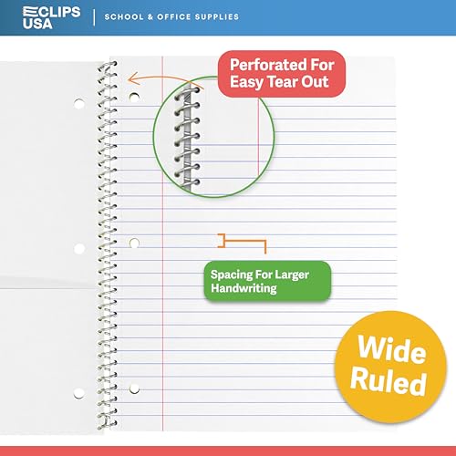 Spiral Notebook, 5 Subject Notebook, Wide Ruled Spiral Notebook, Spiral Notebook 8.5 x 11, Notebooks Bulk, School Supplies Bulk, Office Supplies Bulk, 2 Pocket Divider, 150 Sheets (5 Subject, 4 Pack)