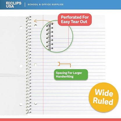 Spiral Notebook, 5 Subject Notebook, Wide Ruled Spiral Notebook, Spiral Notebook 8.5 x 11, Notebooks Bulk, School Supplies Bulk, Office Supplies Bulk, 2 Pocket Divider, 150 Sheets (5 Subject, 4 Pack)