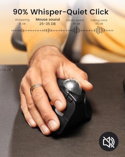 ProtoArc Wireless Trackball Mouse, EM05 NL Vertical Bluetooth Ergonomic Rollerball Thumb Mouse Rechargeable Laptop Mice, 3 Device Connection, Compatible with iPad, Mac, Windows-Silver - color: Silver