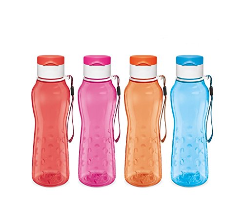 MILTON Sports Water Bottle Kids Reusable Leakproof 25 Oz 4-Pack Plastic Wide Mouth Large Big Drink Bottle BPA & Leak Free with Handle Strap Carrier for Cycling Camping Hiking Gym Yoga Fitness