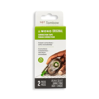 Tombow 68627 MONO Correction Tape, Non-refillable, White, 1/6" x 394", 2 Count (Pack of 1) - size: 2 Count (Pack of 1)