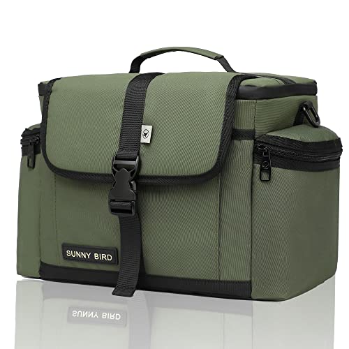 SUNNY BIRD Large Lunch Bag, Thermally Insulated Soft Cooler with Shoulder Strap for Women, Men (Khaki Green) - color: Khaki Green