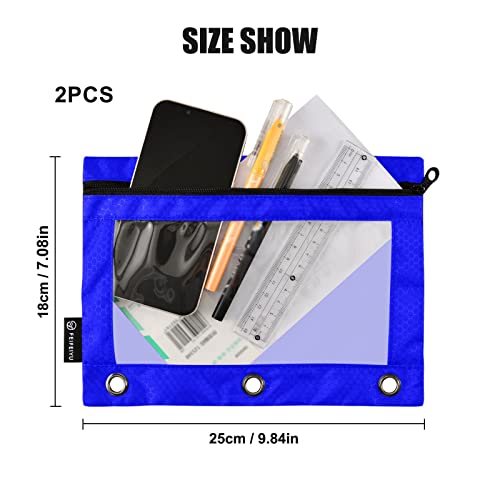 Binder Pouches,Blue Pencil Pouch for 3 Ring Binder 2 Pack Clear Pencil Bag with Zipper for Office School Supplies - color: Blue
