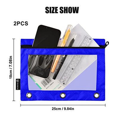 Binder Pouches,Blue Pencil Pouch for 3 Ring Binder 2 Pack Clear Pencil Bag with Zipper for Office School Supplies - color: Blue