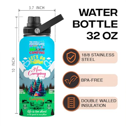 Camping Insulated Stainless Steel Water Bottle 32oz, Camping Vacuum Travel Tumbler Cup for Men Women Friends Campers - color: Camping