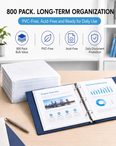 KTRIO Sheet Protectors for 3 Ring Binder 800 Pack, Plastic Sleeves 8.5 x 11 | Clear Page Protectors, Acid-Free Plastic, Fits Letter Size Paper Documents, Top Loading, Business Office School Supplies - size: 800 Pack, style: Clear Finish