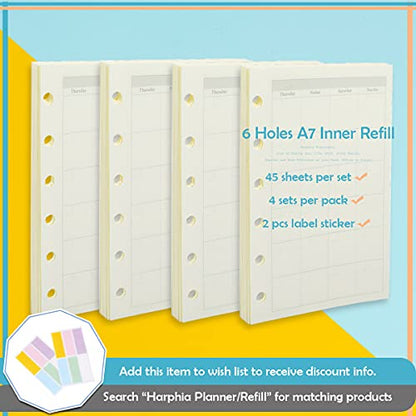 A7 Planner Refill,4 Packs per Set, Monthly Plan Paper, A7 Pocket Binder Refills Inserts 6 Ring with Label Stickers Gift,Mini Binder Refills,6 hole/100gsm Thick Paper/4.84 x 3.23'', Harphia - color: Monthly Plan
