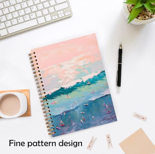 XUNLURY Ocean Beach Notebook, Pink and Blue Surfing Beachy Aesthetic Journal, Summer Coastal Ocean Journal, Beach Lover Gifts Hardcover Spiral Notebooks, 5.5x8.3 Inch - color: Color_C