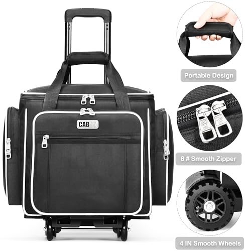 CAB55 Rolling Craft Bag, Tote Bag with Wheels for Women, Rolling Teacher Bag with Removable Folding Hand Truck (Black) - color: Black