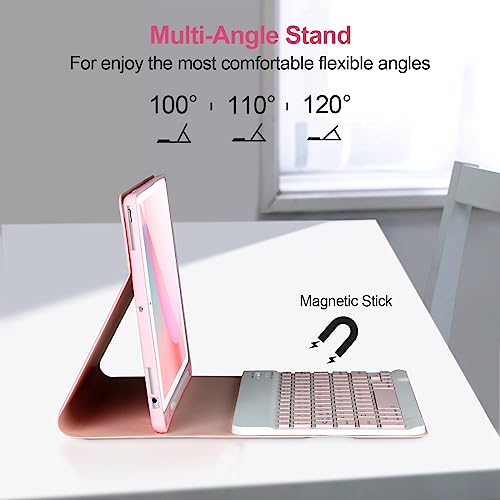 AHYWTAN Keyboard Case for iPad 9/8/7th Gen 10.2’’,Case with Keyboard ipad 10.2 inch,Detachable Bluetooth Keyboard with Pencil Holder,Pink - color: Pink