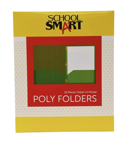School Smart 2-Pocket Poly Folders with Fasteners, Green, Pack of 25 - color: Green, style: Fasteners