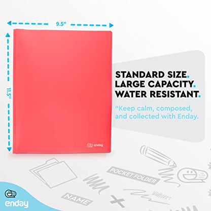 Plastic Folders with Pockets and Prongs Red - Two Pocket Folder with Brads - 3 Prong Folders with Pockets for Letter Size Sheets, Also Available in Blue, Green, Purple, Pink, and Grey, 1 Pc –by Enday - color: Red, size: 1