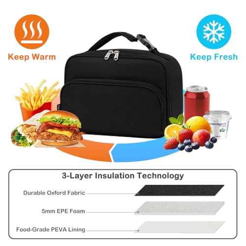 FlowFly Kids Lunch box Insulated Soft Bag Mini Cooler Back to School Thermal Meal Tote Kit for Girls, Boys,Black - color: Black