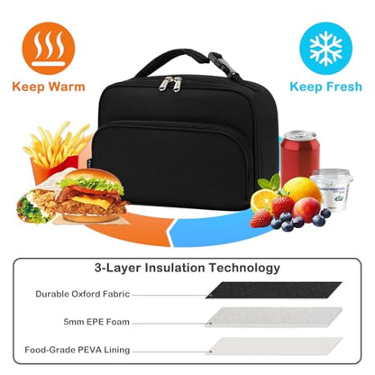 FlowFly Kids Lunch box Insulated Soft Bag Mini Cooler Back to School Thermal Meal Tote Kit for Girls, Boys,Black - color: Black