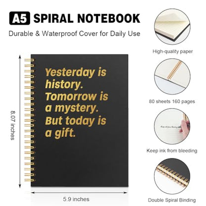 Yesterday is History Tomorrow is A Mystery Black Golden Horizontal Lined Spiral Notebook, Inspirational Spiral Notebook Gifts for Friend Coworker Entrepreneur, Gratitude Goal Setting Journal - style: Yesterday