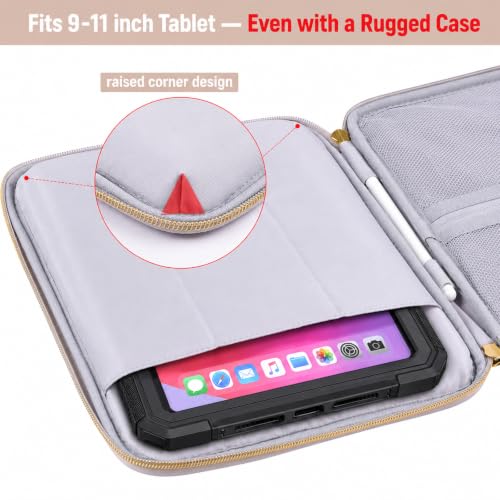 Puffy Tablet Sleeve 9-11", Fits iPad with Hard Case or Keyboard Case On | Water-repellent quilted shell, padded; iPad Air 11" & Galaxy Tab S9/S8 fit; charger & earbuds pockets, commute & travel ready - color: Puffy Khaki, size: 9-11