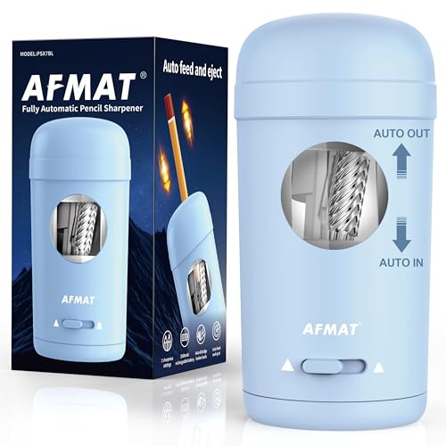 AFMAT Electric Pencil Sharpener, Fully Automatic Pencil Sharpener for 7-8mm Pencils & Colored Pencils, Auto in & Out, Rechargeable Vertical Hands-Free Sharpeners for Classroom/Home/Office PSX7(Blue) - color: Blue