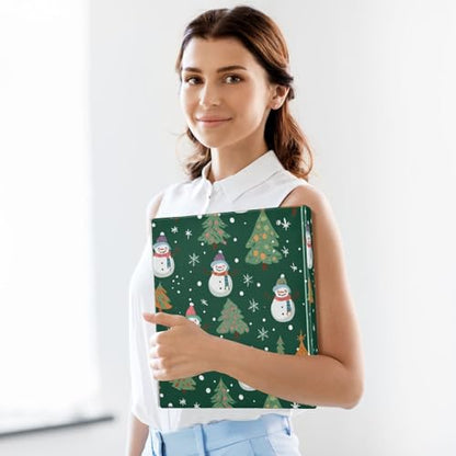 Fustylead Cute Cartoon Xmas Snowmen and Trees 3 Ring Binder, D-Rings 1.5" Hardcover Folder, Fits 200 Sheets of A4 Paper, Durable Clipboard & Clean View with Inside Pockets for School Home Office - size: 12.4x10.63x2.36 Inch-1 Pack