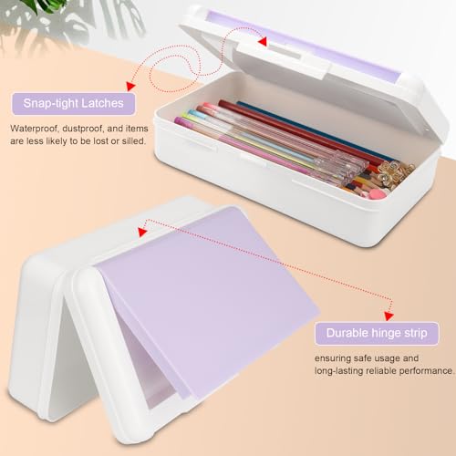 SFLHHDM Pencil Box, Double Layer Large Capacity, White Purple, 1pcs | Plastic, Snap-tight Lid, Stackable Storage, For Gel Pen Pencils Crayons - color: White Purple-1pcs
