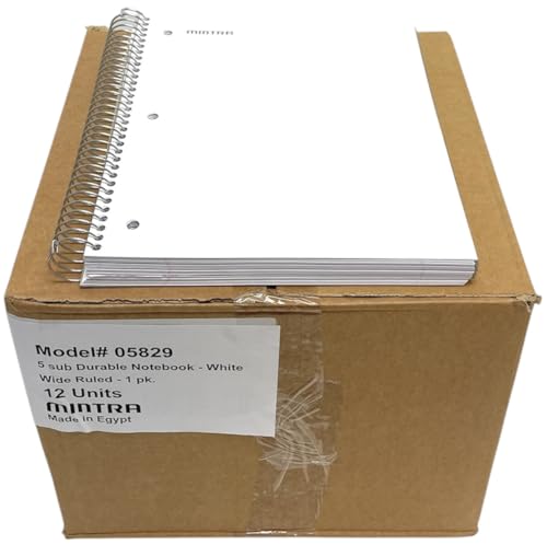 Mintra Office Durable Spiral Notebooks, 5 Subject (White, Wide Ruled 12pk) - color: White, size: Wide Ruled 12pk