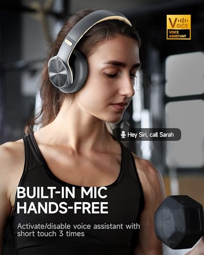 Picun B8 Bluetooth Headphones, 120H Playtime Headphones Wireless Bluetooth with 3 EQ Modes, Low Latency, Hands-Free Calls, Over Ear Headphones for Travel Home Office Cellphone PC (Ashen Golden) - color: Ashen Golden
